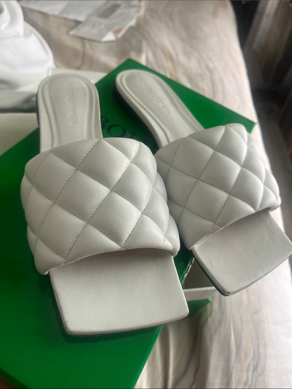 Bottega Veneta White Quilted Slide Mules
